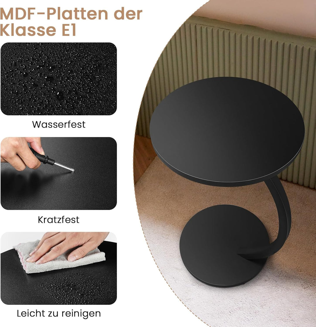 WOLTU Beistelltisch C Form, Couchtisch rund, Sofatisch Kaffeetisch, Kleiner Tisch für Couch Sofa Bet