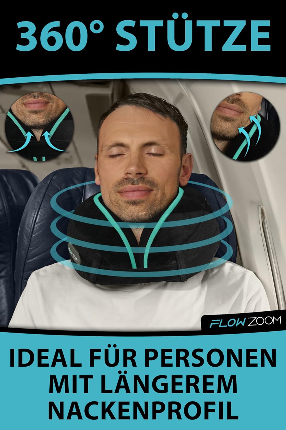 FLOWZOOM® Dream Nackenkissen Reise-Kissen für Flugzeug & Auto aus weichem Memoryfoam mit schmalem Rü
