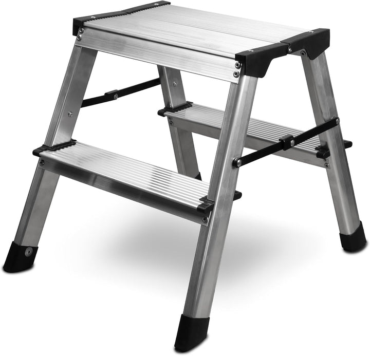 siwitec Alumium-Klapptritt 2 Stufen | Kleine Trittleiter | rutschfeste Standfüsse | 150 kg Traglast