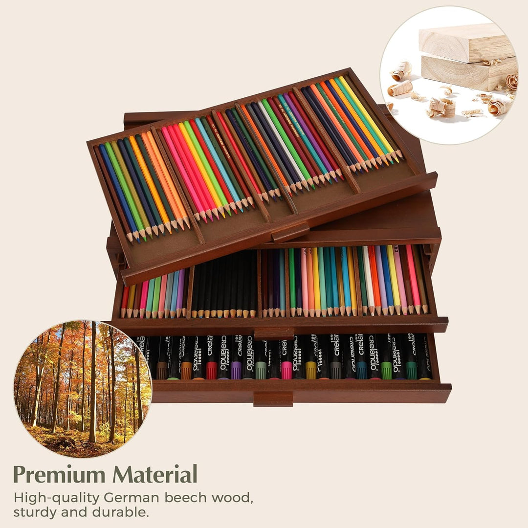 VISWIN 3-Schublade Holz Artist Supply Storage Box mit abnehmbaren Trennwänden, Premium Buche Holz Ar