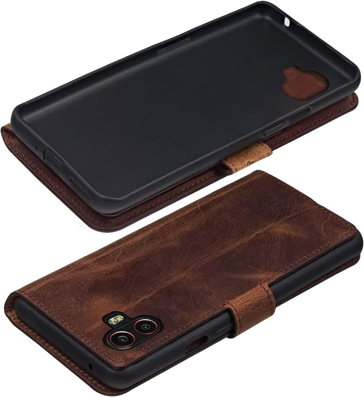 Suncase Book-Style Hülle kompatibel mit Samsung Galaxy XCover 6 Pro 5G Leder Tasche (Slim-Fit) Leder