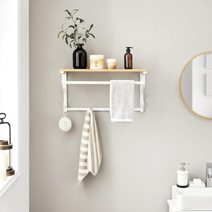VASAGLE Wandgarderobe, Wandregal mit 5 Haken und Ablage, im Industrie-Design, Hakenleiste mit Hänges