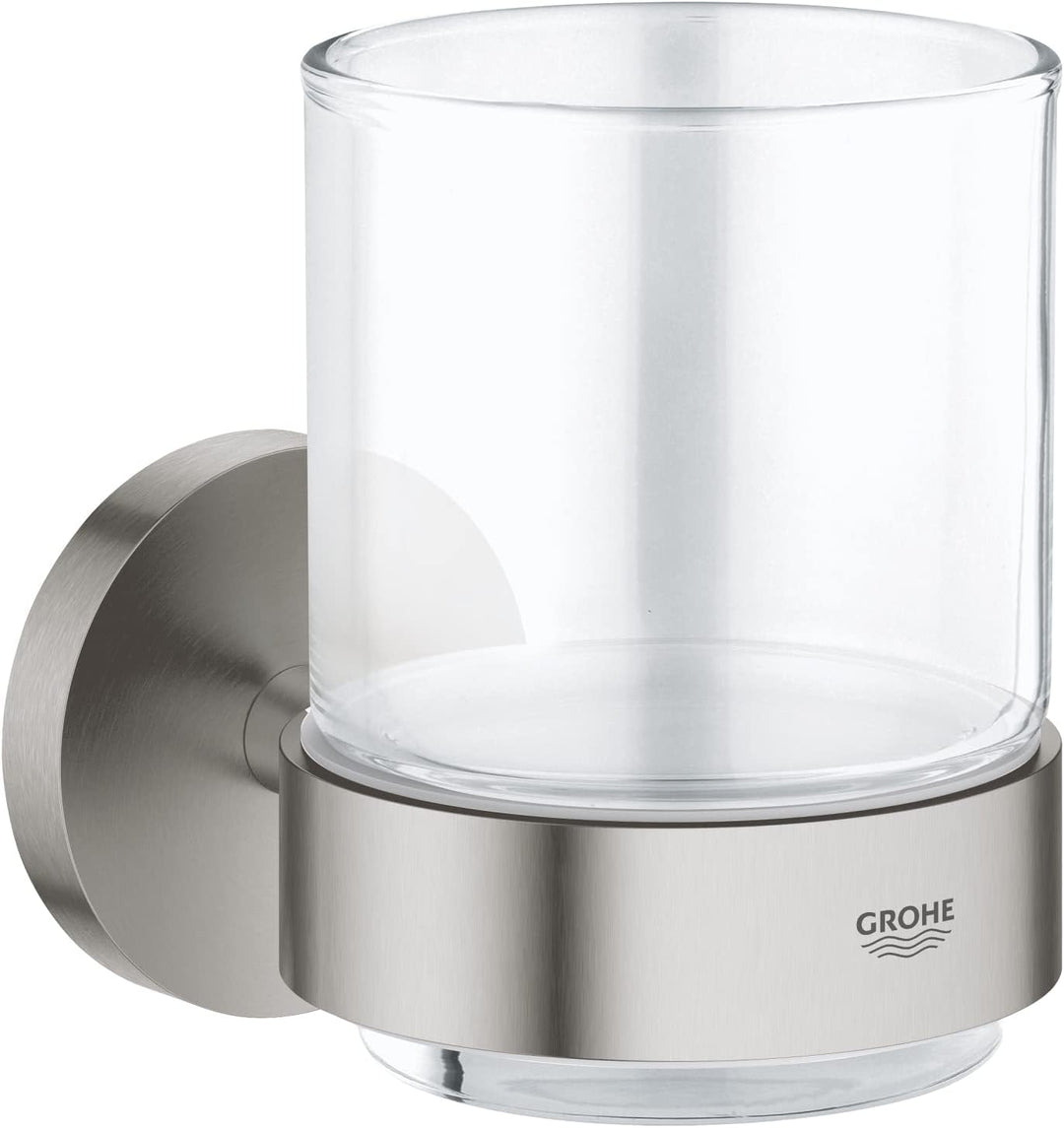 GROHE Start - Glas mit Halter (Material: Glas/ Metall, verdeckte Befestigung, langlebig), supersteel