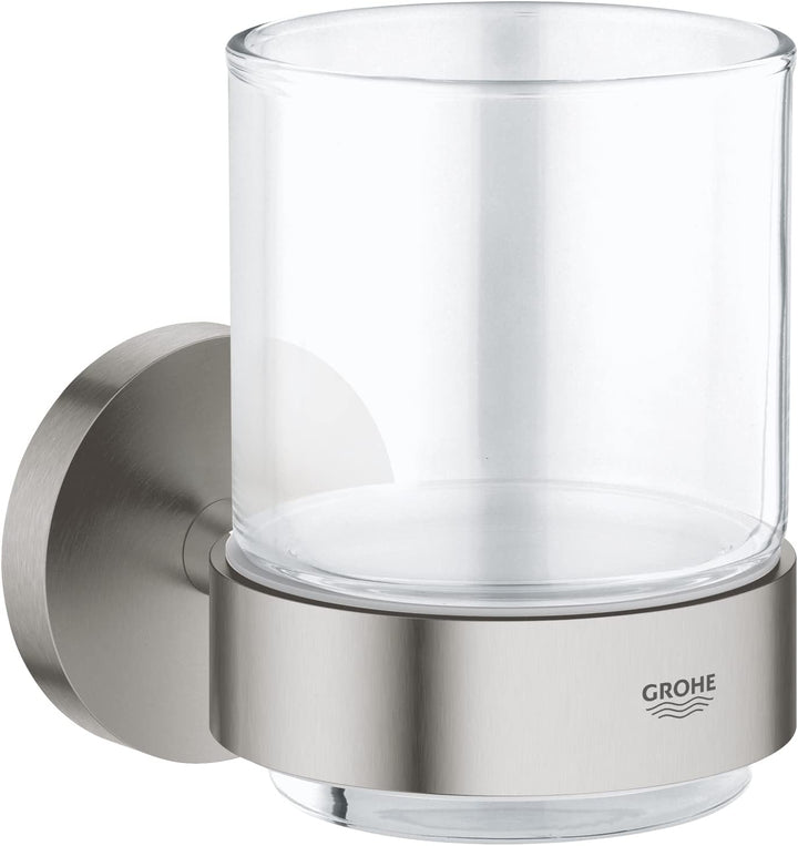 GROHE Start - Glas mit Halter (Material: Glas/ Metall, verdeckte Befestigung, langlebig), supersteel