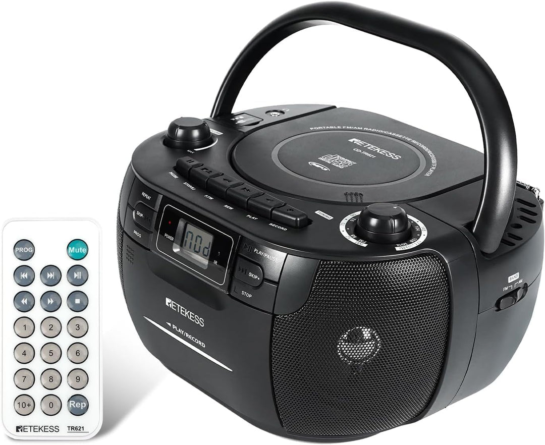 Retekess TR621 Tragbares CD Radio,Kassettenspieler CD,Stereo mit AM FM-Radio,Kassettenrekorder,Unter
