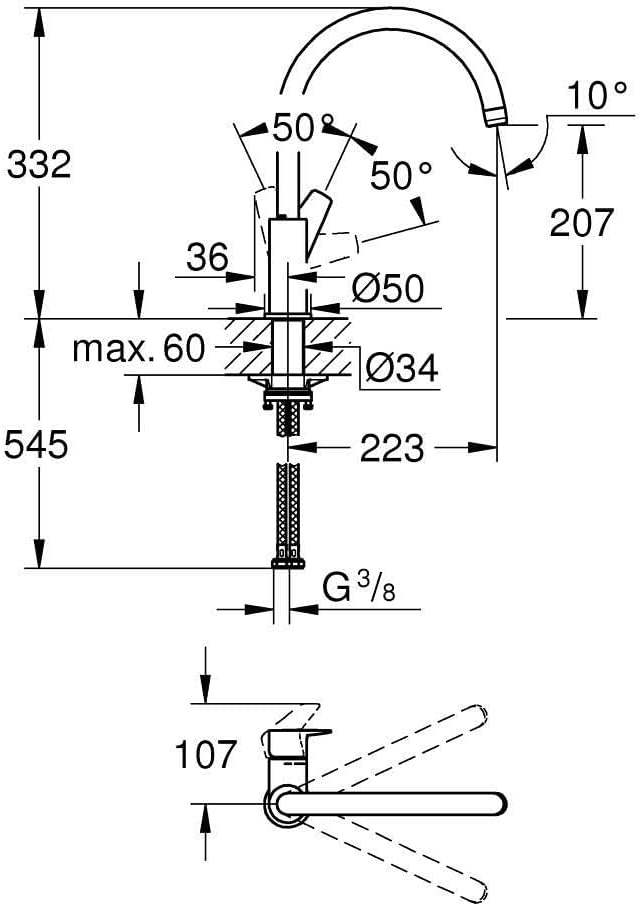 GROHE Start Edge - Einhand-Spültischarmatur (1/2", Schwenkbereich 360°, hoher Auslauf), chrom, 30529