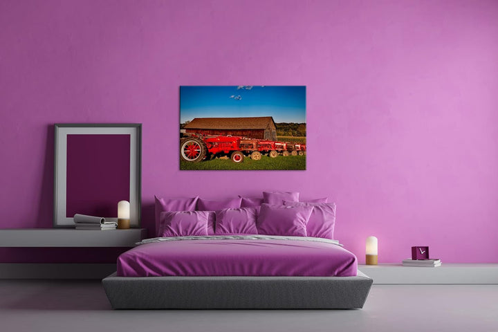 deyoli Traktoren auf einer Farm Format: 100x70 als Leinwandbild, Motiv fertig gerahmt auf Echtholzra