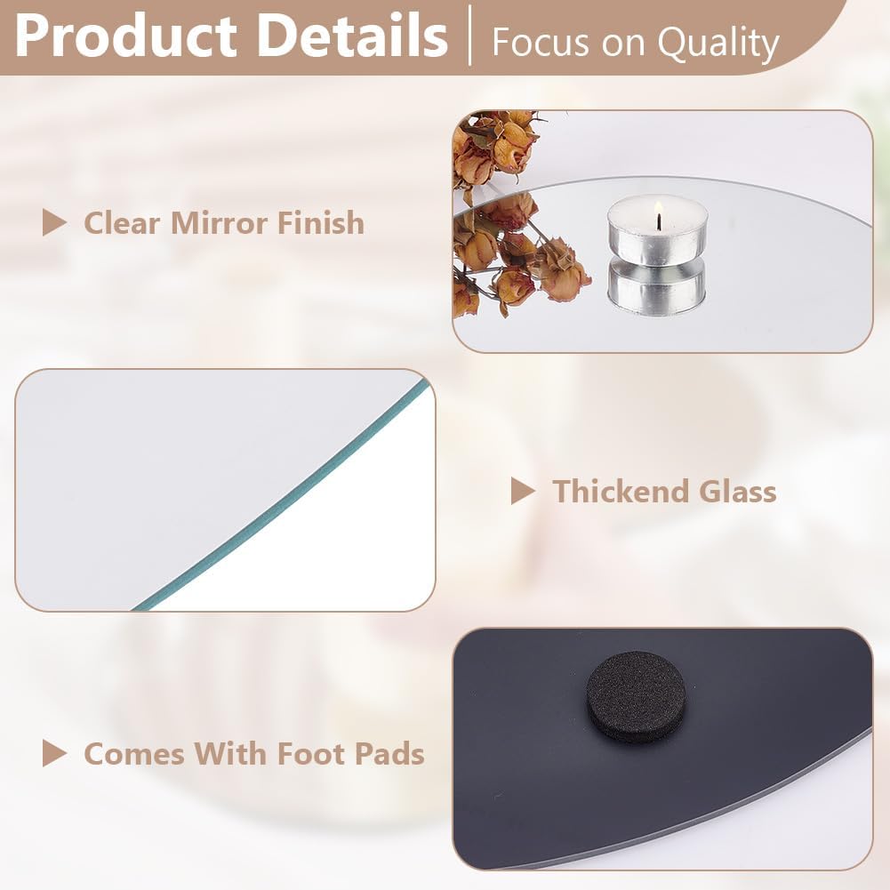 OLYCRAFT 6 Stück 20cm Runder Spiegelteller Platte Glas Runde Spiegel Tabletts Kerze Platten Kreis Sp