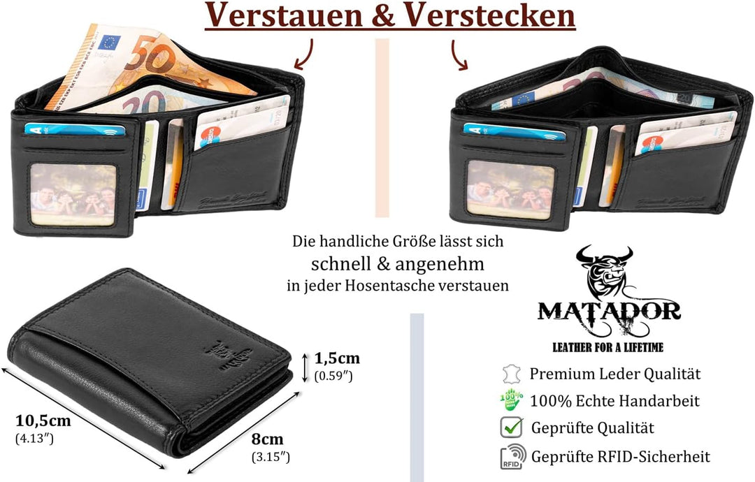 MATADOR Kartenetui Herren Leder 'Milano mit Geheimfach & Mini Münzfach | Minimalist Wallet Cardholde