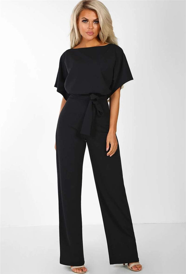 Walant Damen-Jumpsuit, kurzärmlig, Rundhalsausschnitt, einfarbig, Strampler Jumpsuit, Sommer, schick