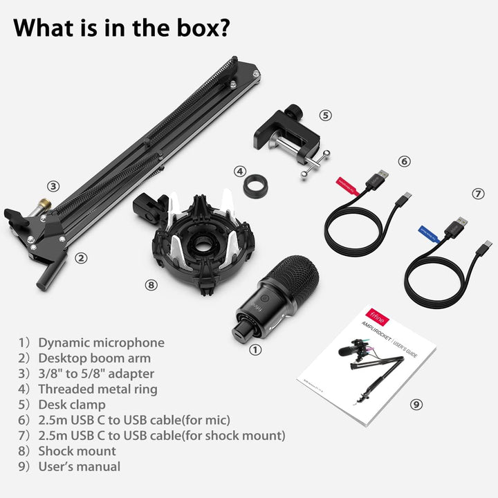 FIFINE Gaming Mikrofon PC mit Arm, 8 RGB Steuerungsmodi USB Microphone für MAC PS4 PS5, Dynamisches