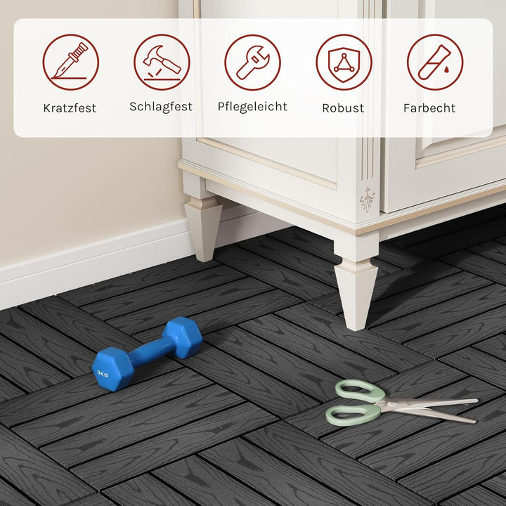 WOLTU WPC Terrassenfliesen Holzoptik Terrassendielen Fliese in Bodenbelag mit klicksystem, für Terra