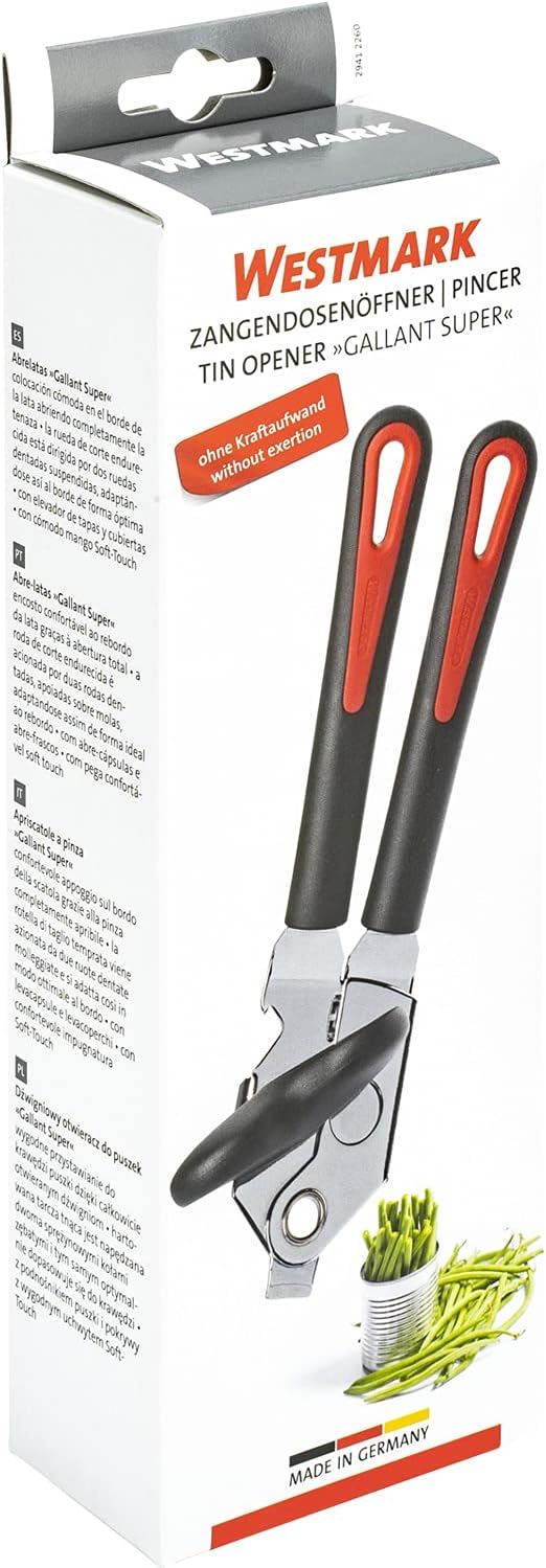 Westmark Zangendosenöffner mit Kapsel- und Deckelheber, Länge: 22 cm, Stahl/Kunststoff, Gallant Supe