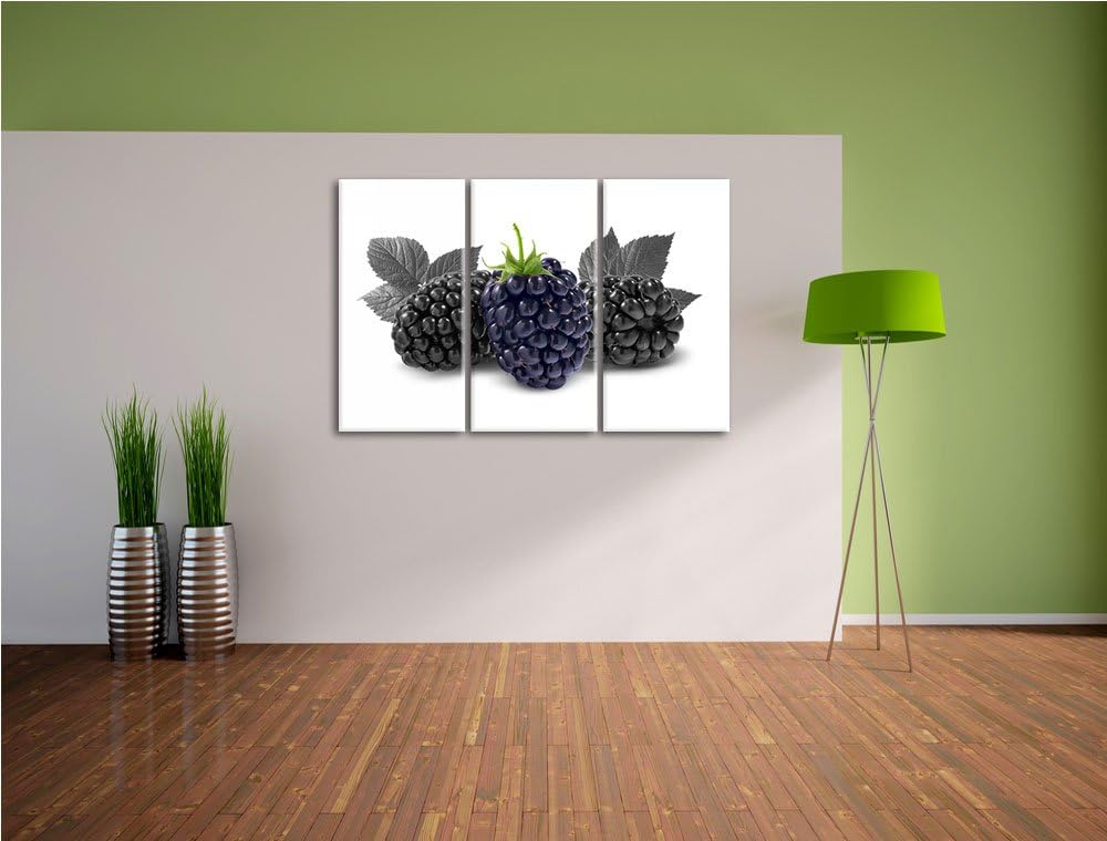 Grosse Brombeeren schwarz/weiss 3-Teiler Leinwandbild 120x80 Bild auf Leinwand, XXL riesige Bilder f