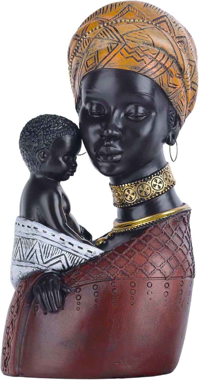 Home Decor Afrikanische Kunst Skulpturen, afrikanische Frau und Sohn Statue, Schwarze Statuen afrika