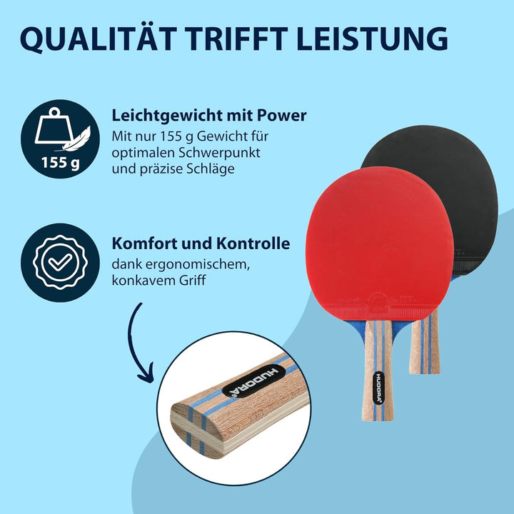 HUDORA Tischtennisset Tournament/Game/Match - Tischtennisschläger + Bälle - Mit Tasche - Für Anfänge