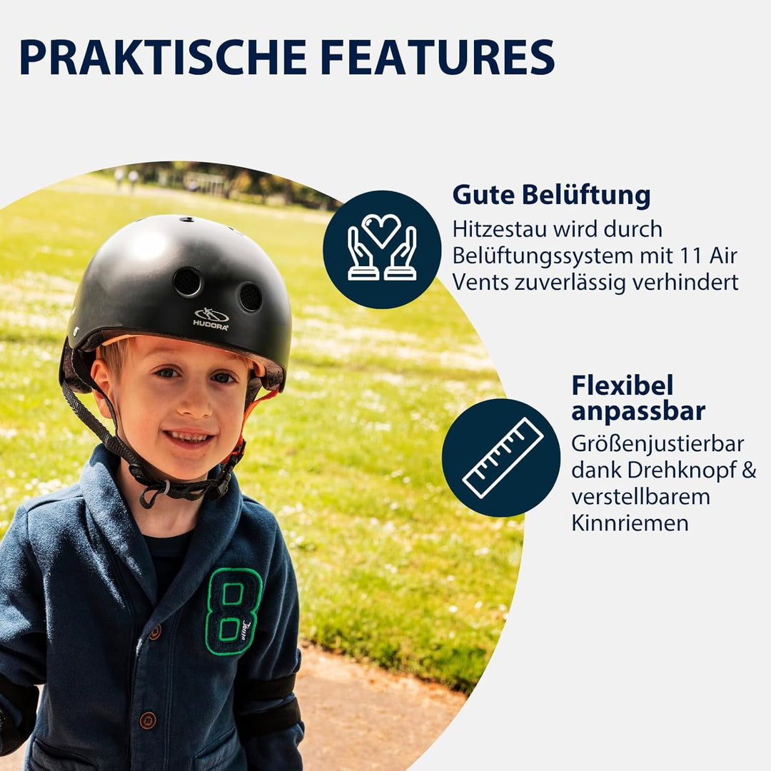 HUDORA 84103 - Skateboard-Helm, Scooter-Helm anthrazit, Gr. 51-55, Skate Helm, Fahrrad-Helm 56-60 An