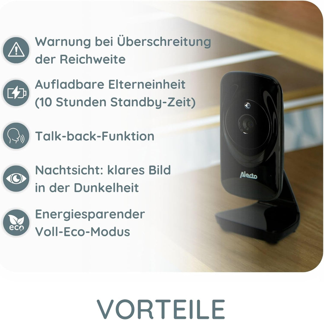 Alecto DVM71BK - Babyphone mit Kamera mit 2.4"-Farbdisplay - Babyfon - Digital Überwachungskamera mi