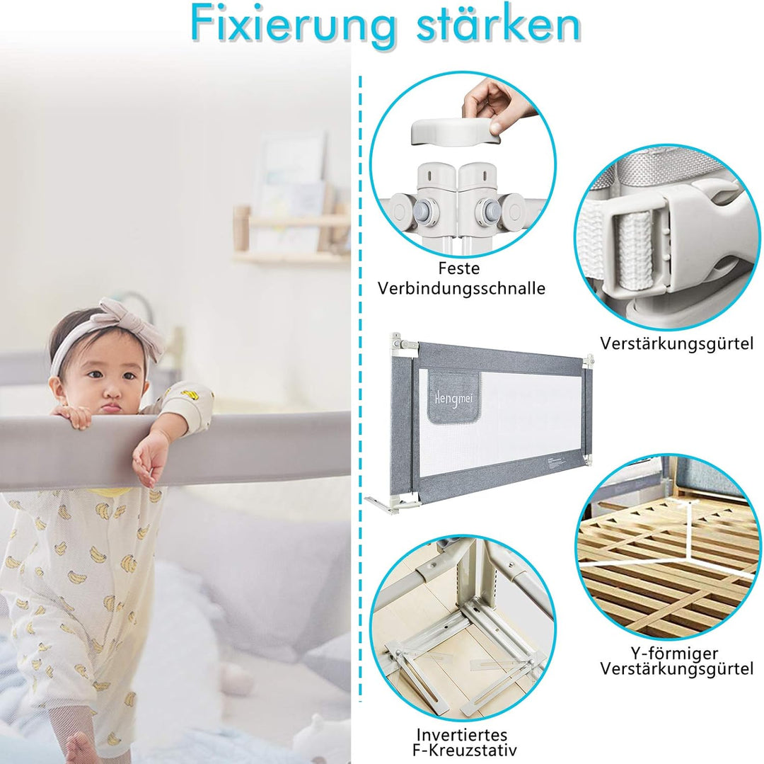 UISEBRT 150cm Bettgitter Kinderbettgitter Bettschutzgitter für Kinder, Bettgitter zum vertikalen Heb