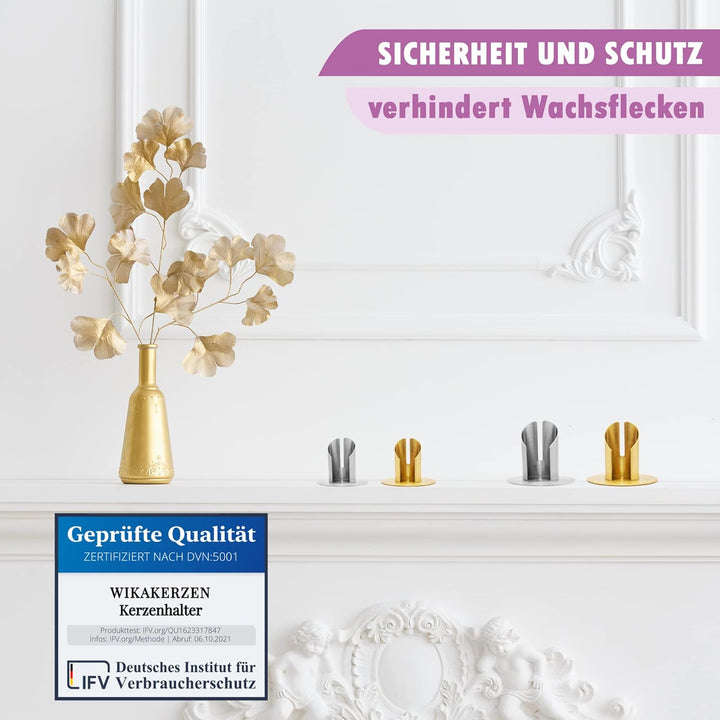 WikaKerzen Kerzenleuchter für Kerzen - Kerzenständer in Silber & Gold gebürstetem Messing Metall - K