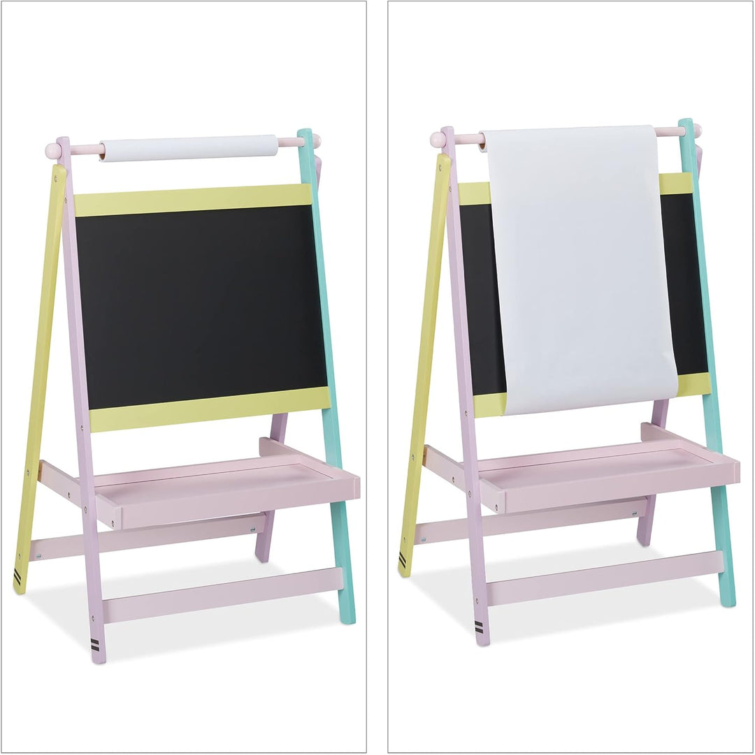 Relaxdays Kindertafel, 2 in 1, mit Papierrolle, Malen, Zeichnen, Kreidetafel Kinder, freistehend, HB