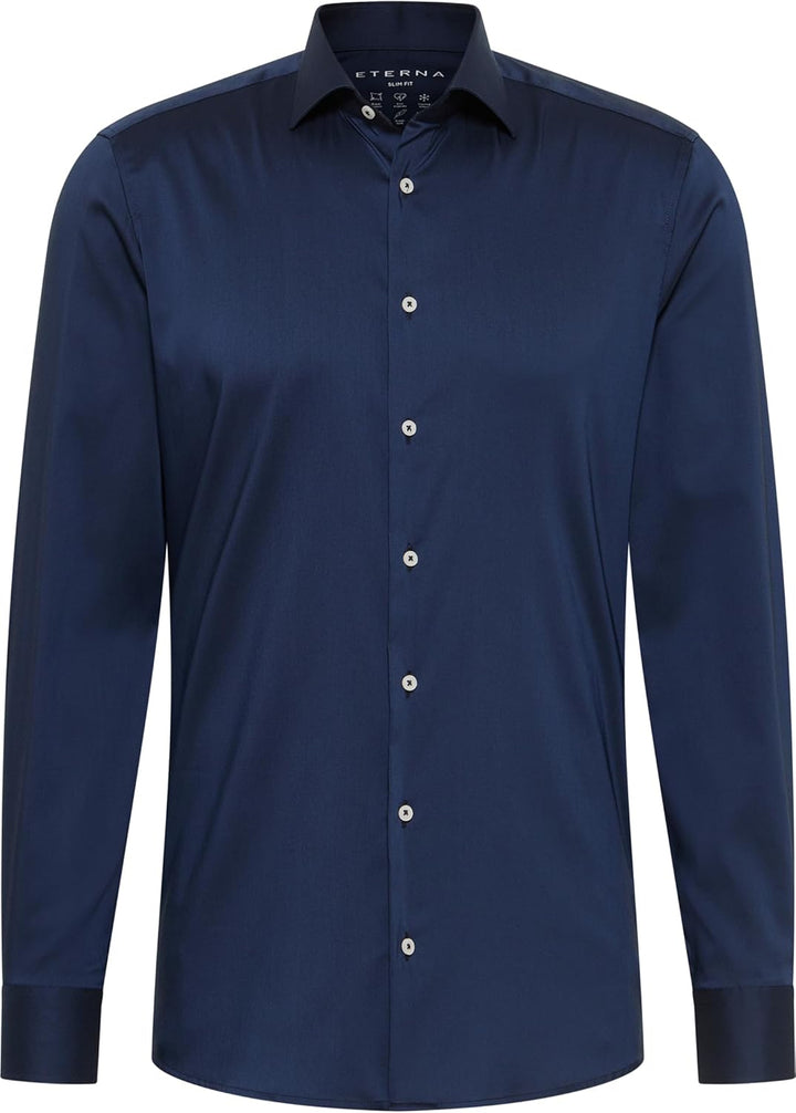 eterna Herren Langarmshirt Slim Fit Performance Shirt Stretch Navy Uni Hemd 44 Nachtblau, 44 Nachtbl