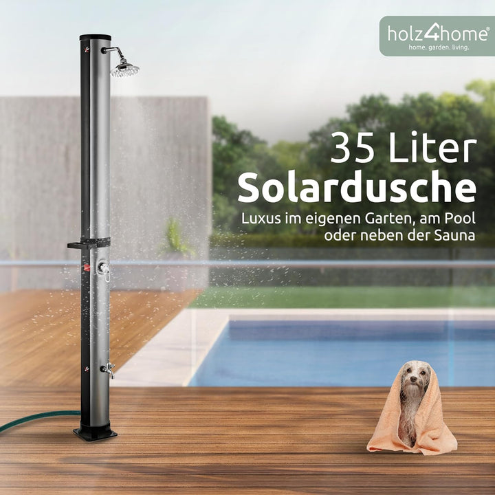holz4home® Solardusche Gartendusche I Aussendusche mit Warmwasser bis 60°C I Outdoordusche für Garte