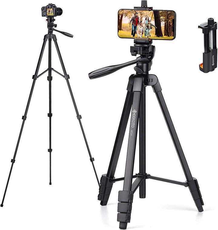 GEEKOTO Handy Stativ Ausziehbar, 54" Stativ für Smartphone mit 360-Grad-Panorama-Drehplattform und 1