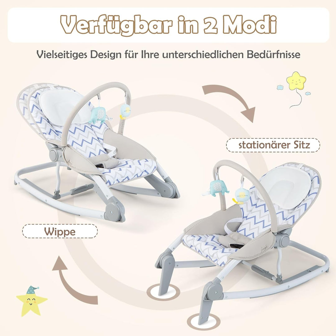 COSTWAY 2 in 1 Babywippe klappbar, tragbare Babyschaukel mit 3-stufig verstellbarer Rückenlehne & ab