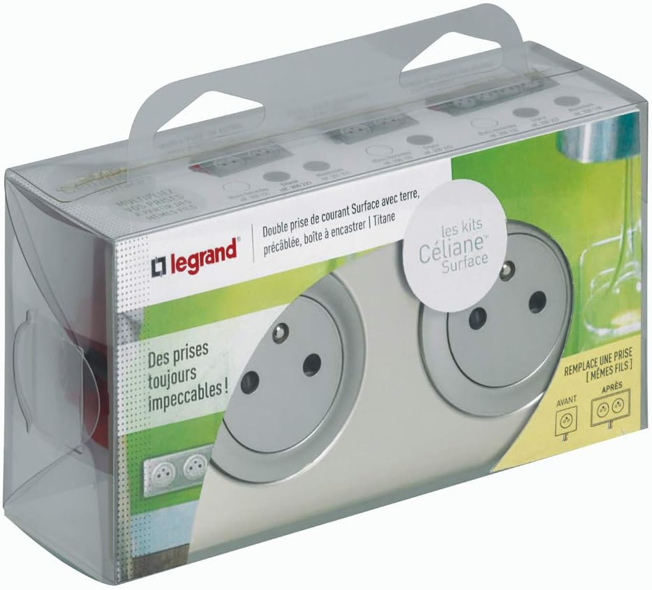 Legrand Céliane Komplettset, 2 Steckdosen, 2-polig, mit Erdung verdrahtet/Einbaudose, 230 V, grau, 2