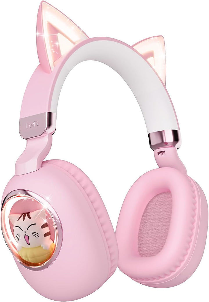 sunvito Kinder Kopfhörer Bluetooth 5.4, LED Beleuchtetes Katzenohr, Faltbarer Over-Ear Kopfhörer mit