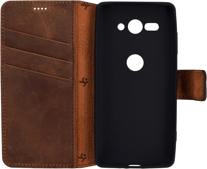 Suncase Book-Style kompatibel für Sony Xperia XZ2 Compact Hülle (Slim-Fit) Leder Tasche Handytasche