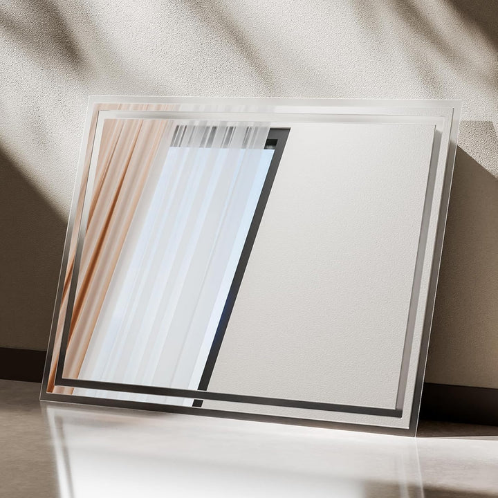 EMKE LED Badspiegel 80x60cm Badspiegel mit Beleuchtung Warmweiss Lichtspiegel Badezimmerspiegel Wand