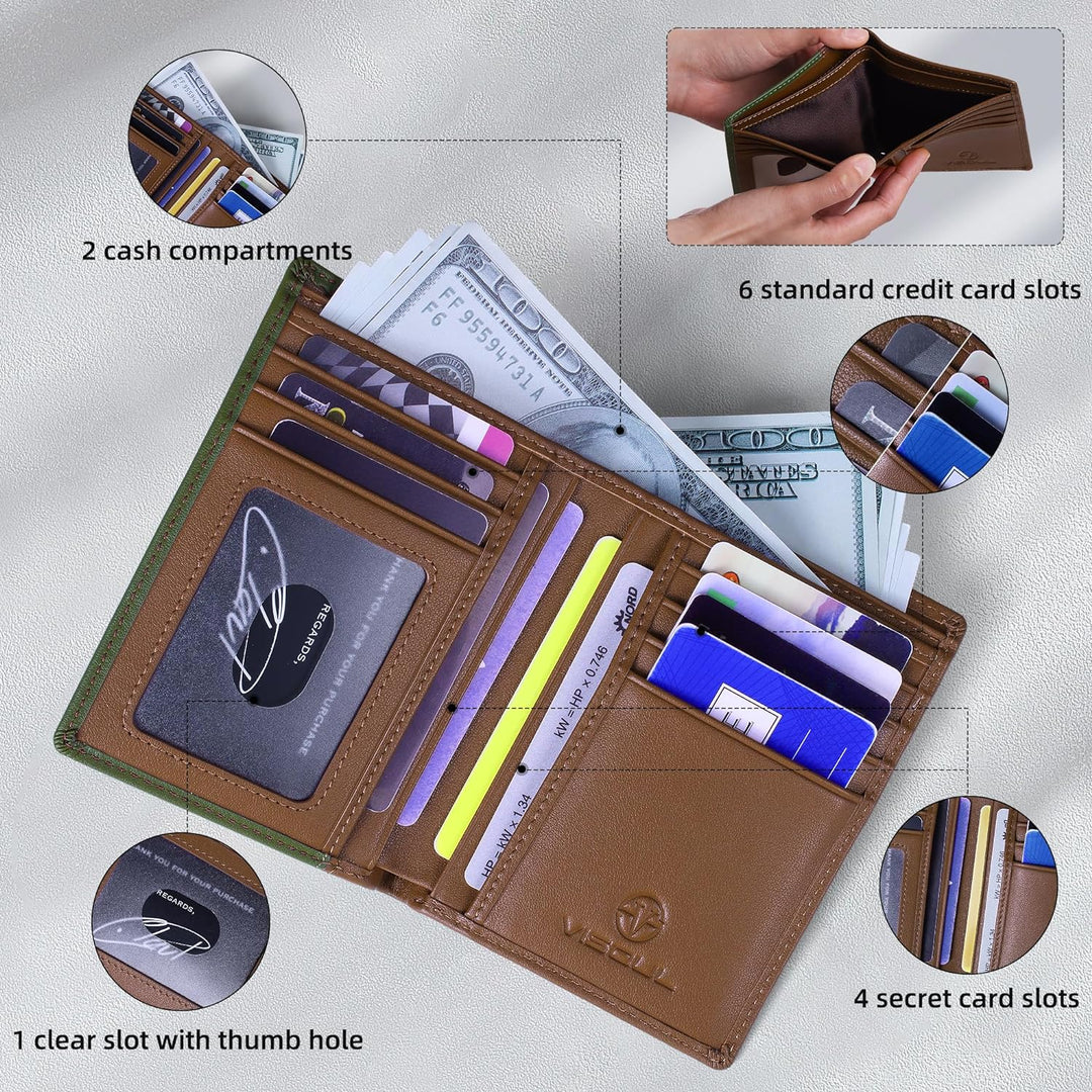 VISOUL Echt Leder Geldbörse Herren mit RFID Schutz Portemonnaie Gross mit Münzfach 10 Fächer Echtled