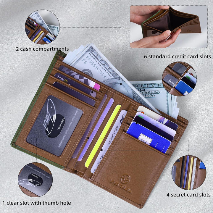 VISOUL Echt Leder Geldbörse Herren mit RFID Schutz Portemonnaie Gross mit Münzfach 10 Fächer Echtled