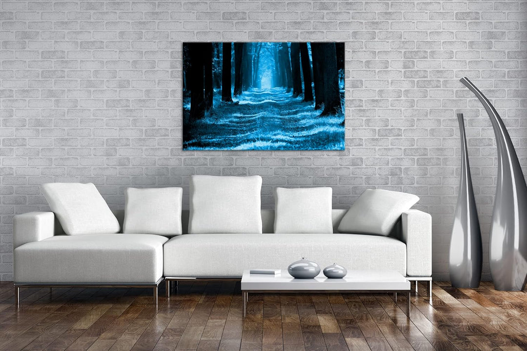 deyoli Waldweg im Herbst Format 80x60 Effekt: Monocrome Blau als Leinwandbild, Motiv fertig gerahmt