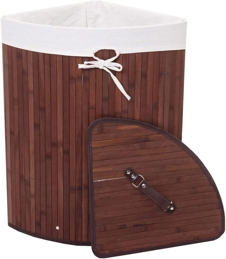 Eckwäschekorb HWC-C21, Laundry Wäschebox Wäschesammler Wäschebehälter, Bambus 61x48x35cm 50l - braun