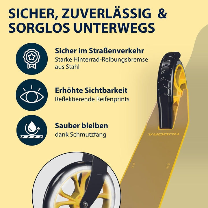 HUDORA Scooter Up 200 - Geräuscharmer Aluminium-Roller für bis zu 100kg - Höhenverstellbarer & zusam