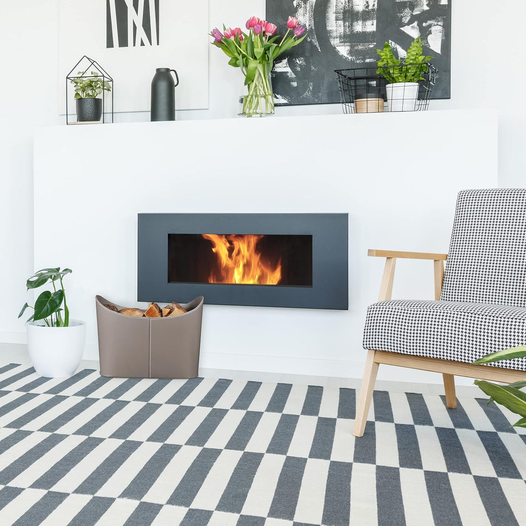 Relaxdays Holzkorb Kunstleder XL, stabiler Feuerholzkorb mit Tragegriffen, Brenn- & Kaminholz, Allzw