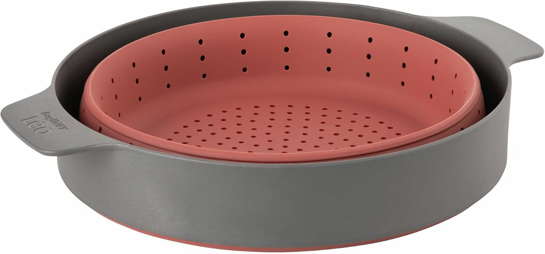 BergHOFF – Leo Silicone Steam & Strain with Collapsible Body – Grey & Red – 24cm