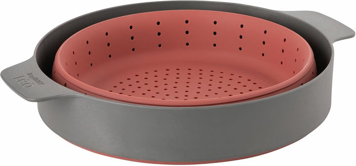 BergHOFF – Leo Silicone Steam & Strain with Collapsible Body – Grey & Red – 24cm