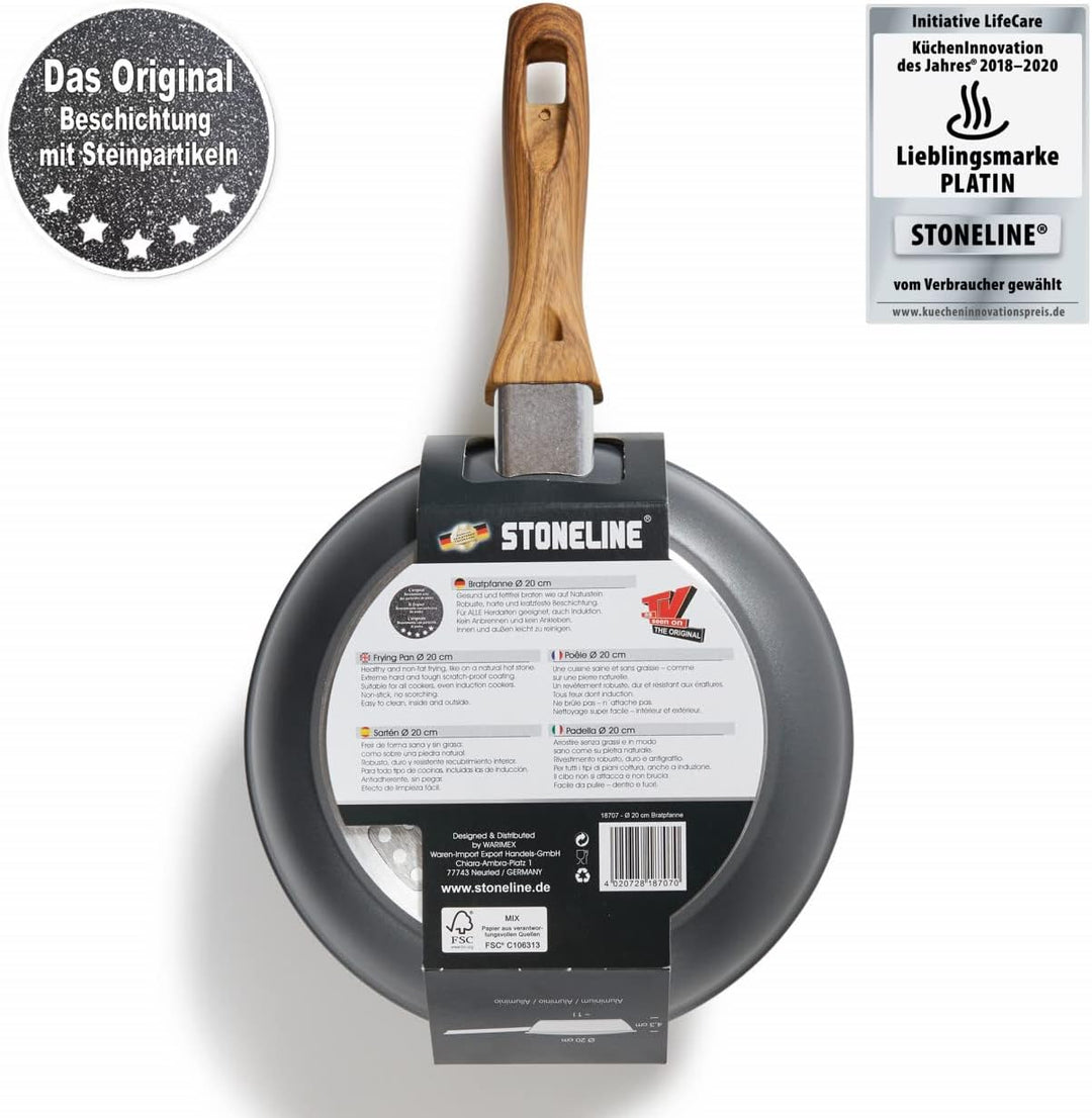 STONELINE Back to Nature Bratpfanne 20 cm, Made in Germany, antihaft beschichtete Pfanne mit echten