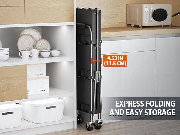 KINGRACK 3-Ebenen servierwagen klappbar mit Rollen ergonomischem Griff, klappbar Allzweck-Dienstwage
