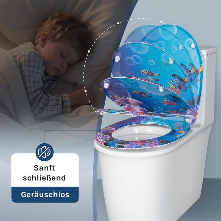 WOLTU WC Sitz mit Absenkautomatik,Toilettensitz Motiv,Klodeckel mit Quick-Release-Funktion und Antib