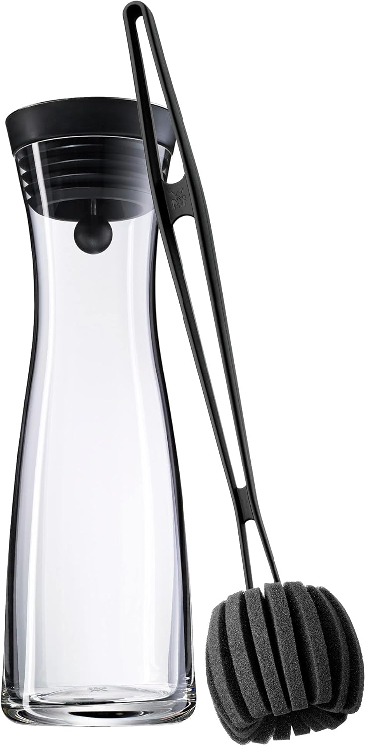 WMF Basic Wasserkaraffe mit Reinigungsbürste, Glas-Karaffe 1l, Silikondeckel, CloseUp-Verschluss, mi