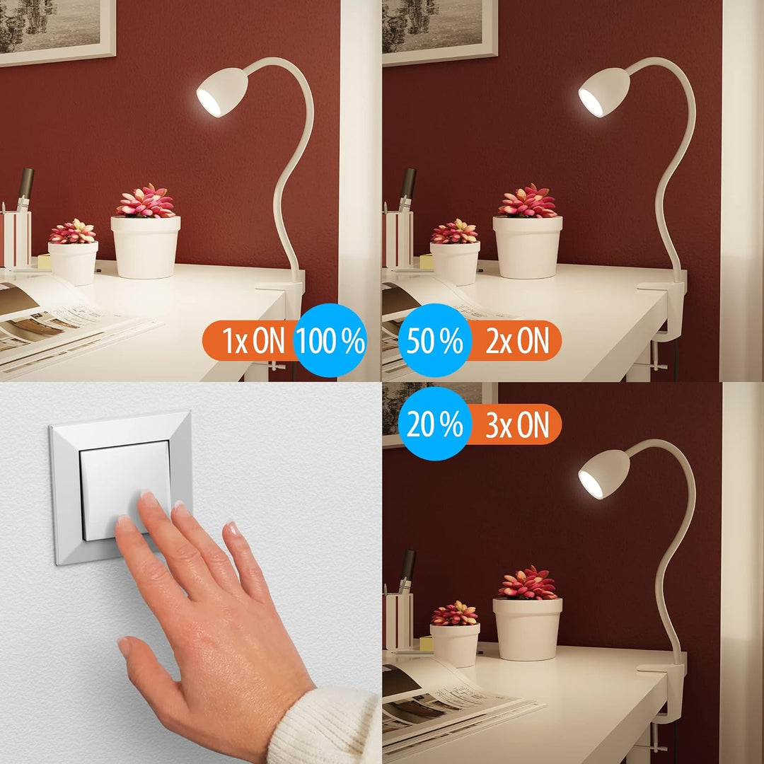 ledscom.de GU10 Klemmlampe KLUK mit Schwanenhals, weiss inkl. GU10, 3-Stufen-dimmbar, weiss, W, 2 St