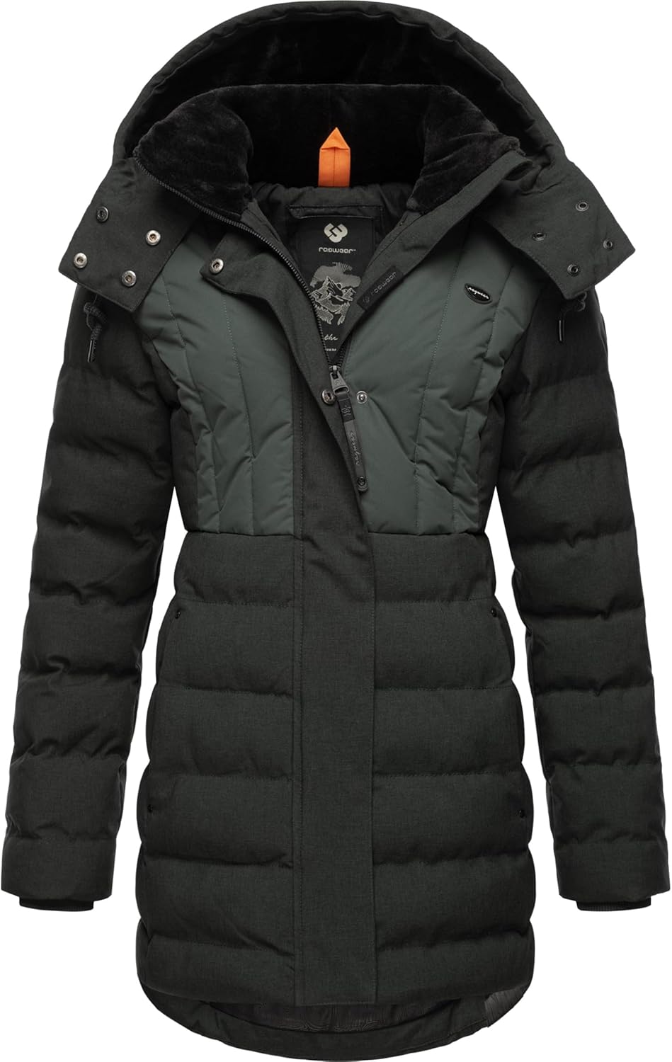 Ragwear Damen Wintermantel Warmer wasserdichter Steppmantel lang mit Kapuze Ashanta Block XS-6XL XXL