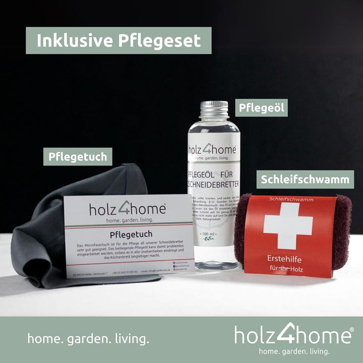 Holz4home Schneidebrett Set Alina Aus massiver Eiche in Geschenkbox mit Pflegeutensilien | Handgearb