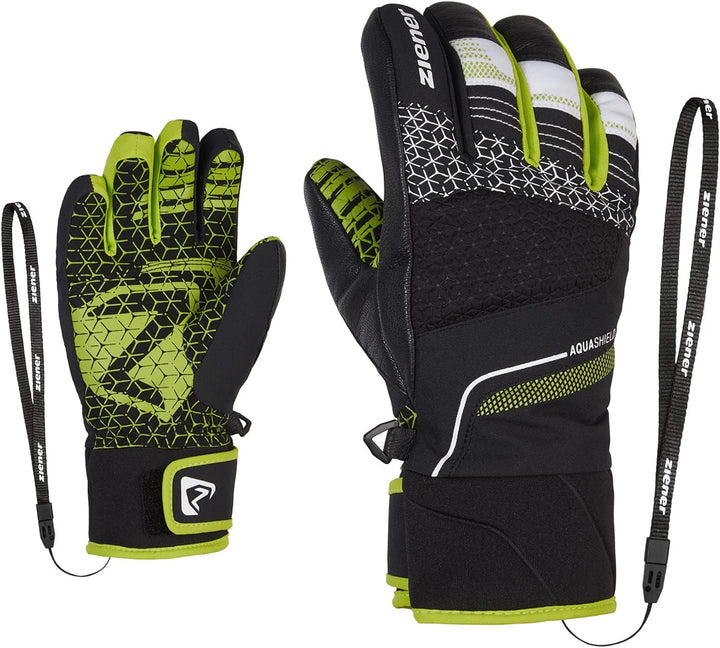 Ziener Jungen Lonzalo Ski-Handschuhe/Wintersport | wasserdicht, atmungsaktiv, Primaloft 4 black.lime