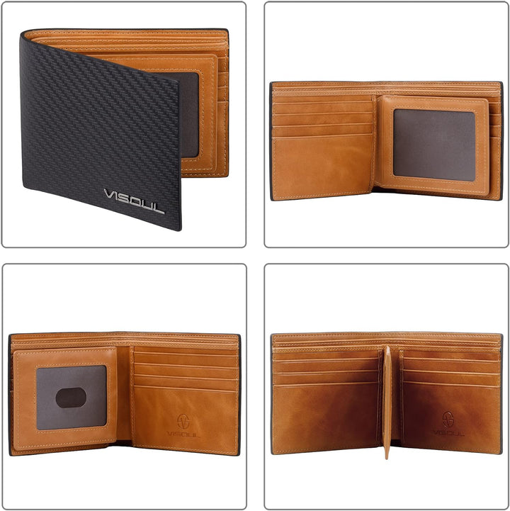 VISOUL Leder Geldbörse Herren mit ID-Fenster & RFID Schutz I Echtleder Geldbeutel für Männer I Porte